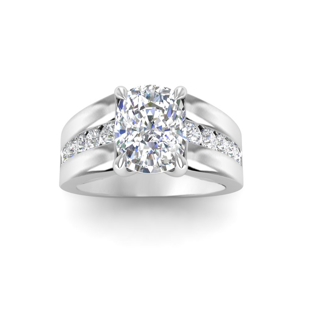 3 Ct Elongated Cushion Lab Diamond Channel Set Wide Band Engagement Ring