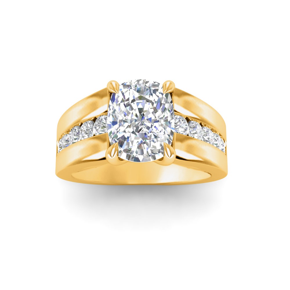 4 Ct Elongated Cushion Lab Diamond Channel Set Wide Band Engagement Ring