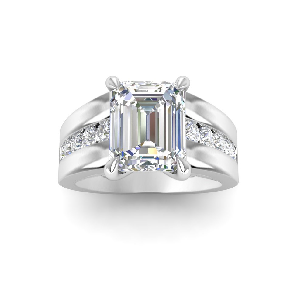 6 Ct Emerald Lab Diamond Channel Set Wide Band Engagement Ring