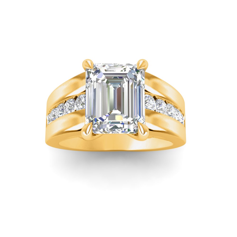 3 Ct Emerald Lab Diamond Channel Set Wide Band Engagement Ring