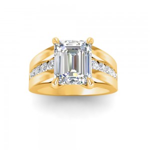 3 Ct Emerald Lab Diamond Channel Set Wide Band Engagement Ring