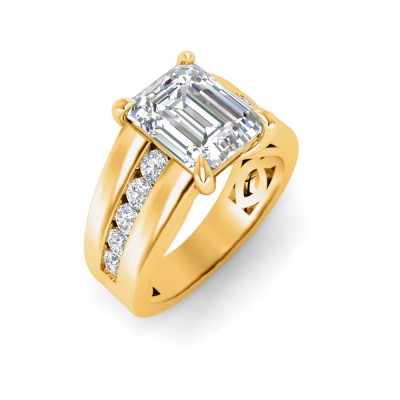 3 Ct Emerald Lab Diamond Channel Set Wide Band Engagement Ring