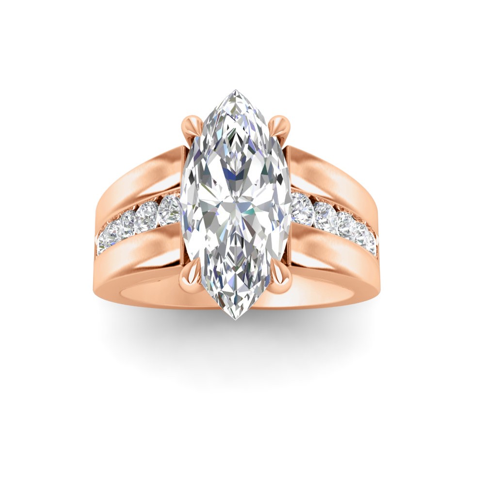 5 Ct Marquise Colorless Lab Diamond Channel Set Wide Band Engagement Ring