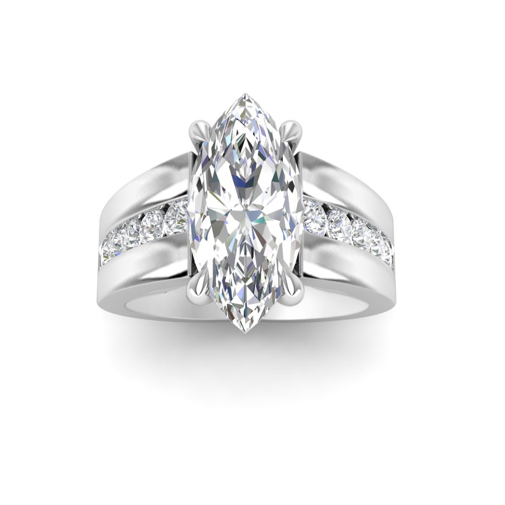 4 Ct Marquise Lab Diamond Channel Set Wide Band Engagement Ring