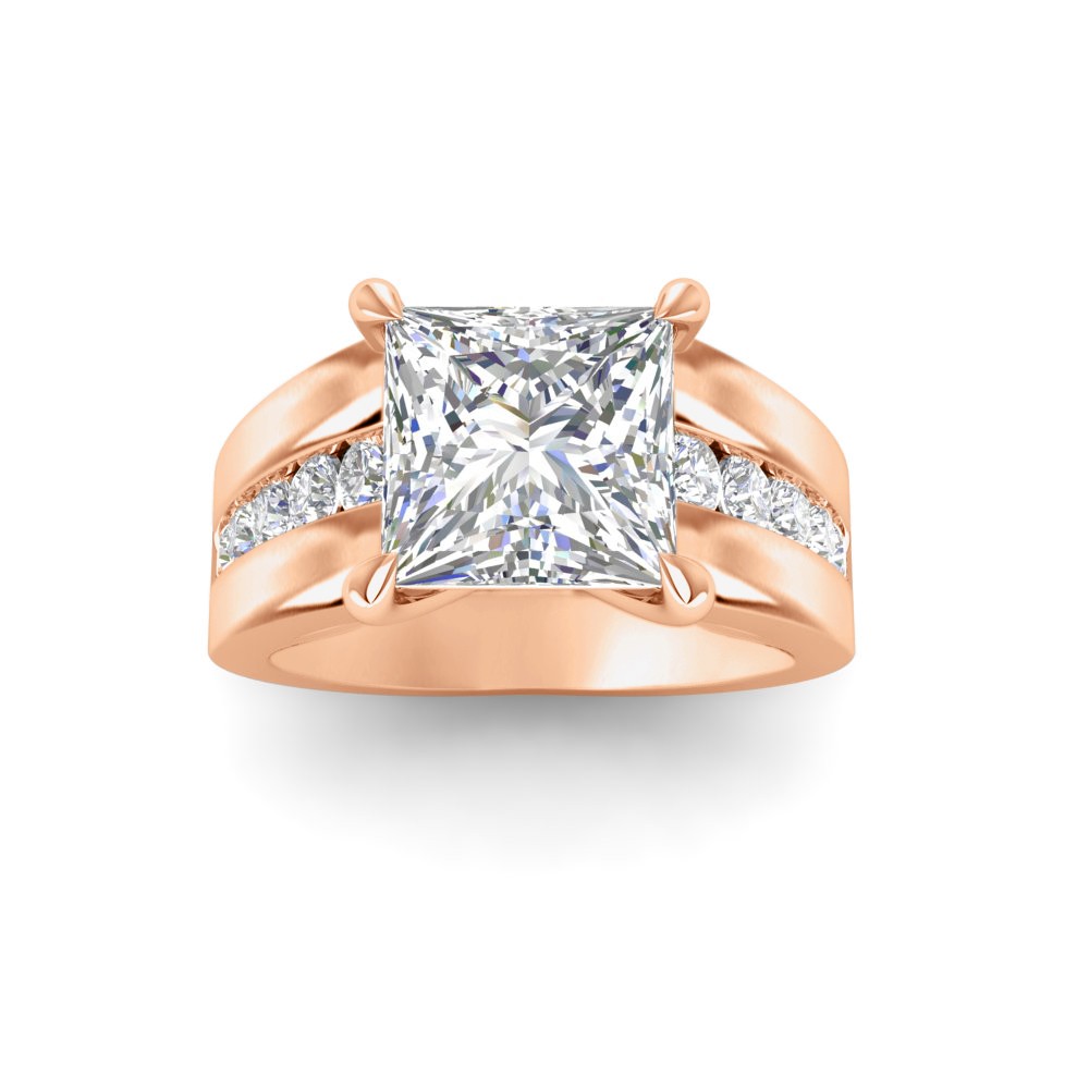 4 Ct Princess Lab Diamond Channel Set Wide Band Engagement Ring