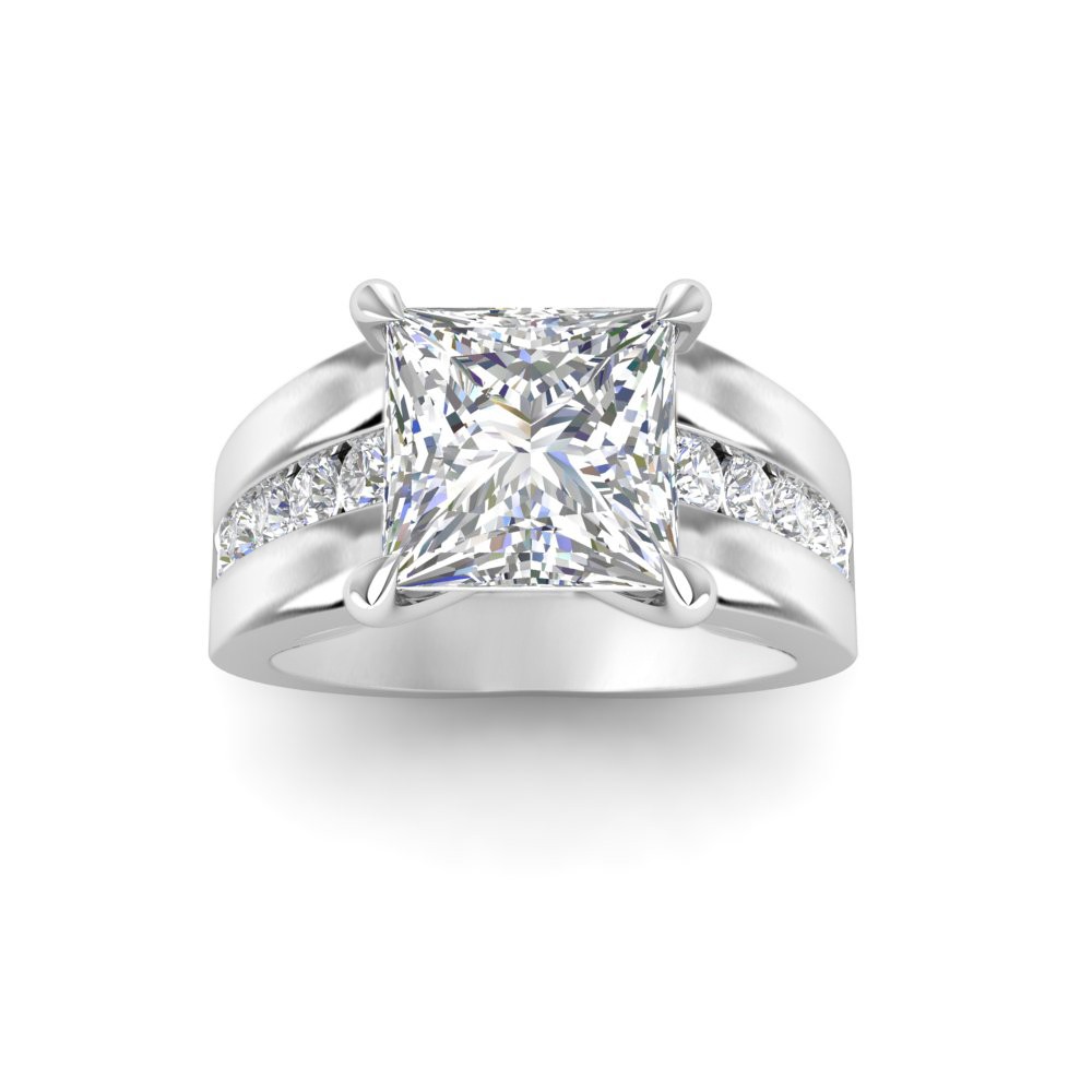 2 Ct Princess Moissanite Channel Set Wide Band Engagement Ring