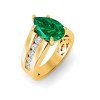 5 Ct Pear Emerald & Lab Diamond Channel Set Wide Band Engagement Ring