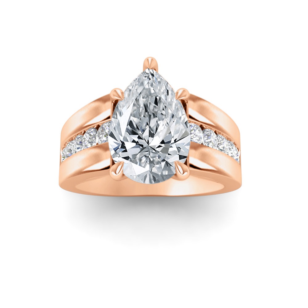 2 Ct Pear Colorless Lab Diamond Channel Set Wide Band Engagement Ring