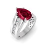 5 Ct Pear Ruby & Lab Diamond Channel Set Wide Band Engagement Ring