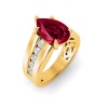 5 Ct Pear Ruby & Lab Diamond Channel Set Wide Band Engagement Ring