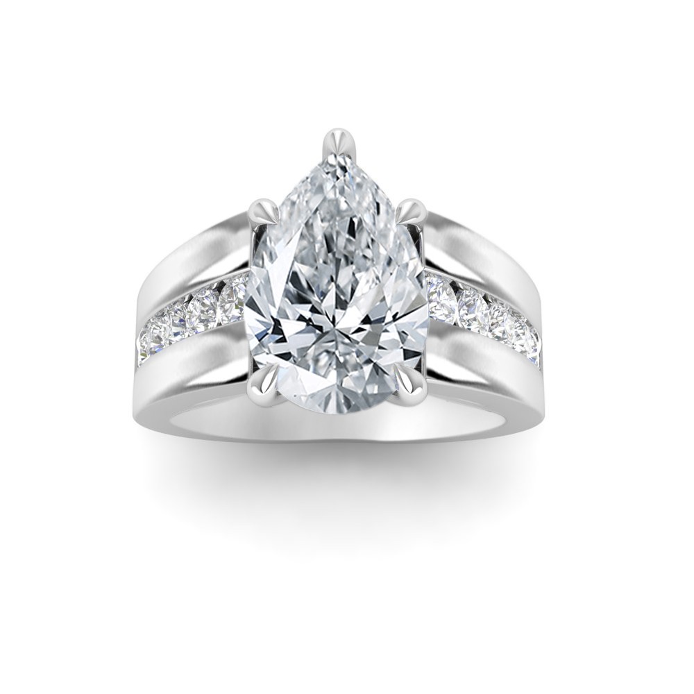 3 Ct Pear Moissanite Channel Set Wide Band Engagement Ring