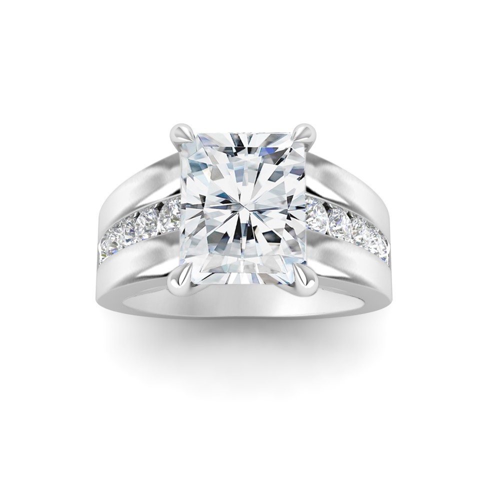 3 Ct Radiant Colorless Lab Diamond Channel Set Wide Band Engagement Ring