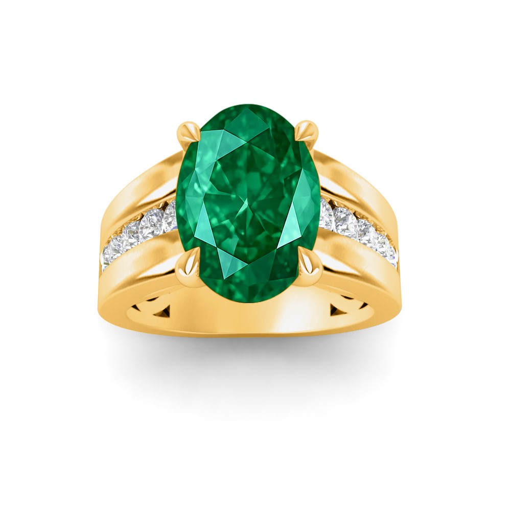 5 Ct Oval Emerald & Lab Diamond Channel Set Wide Band Engagement Ring