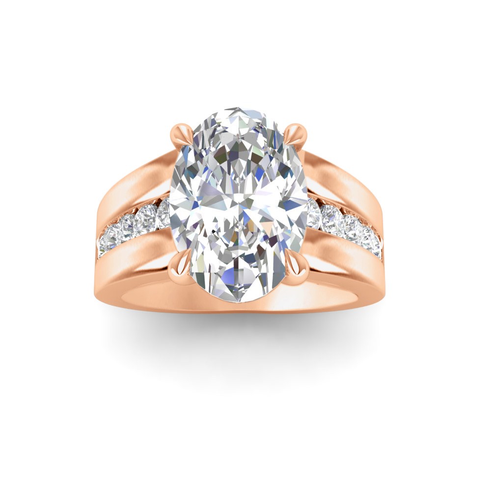 2 Ct Oval Lab Diamond Channel Set Wide Band Engagement Ring