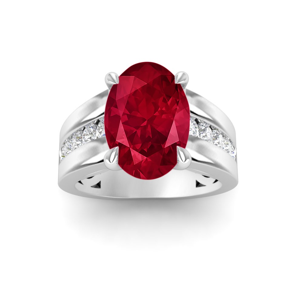 5 Ct Oval Ruby & Lab Diamond Channel Set Wide Band Engagement Ring