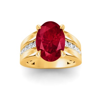 5 Ct Oval Ruby & Lab Diamond Channel Set Wide Band Engagement Ring