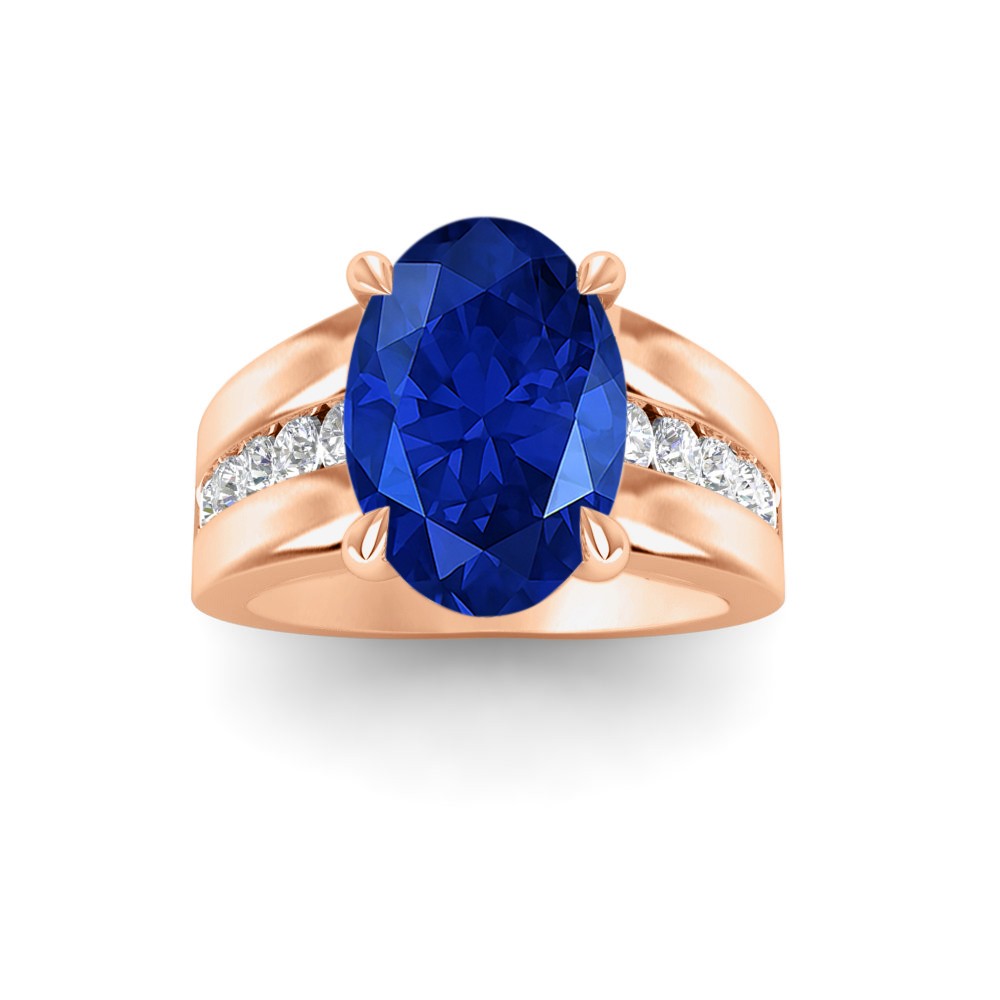 5 Ct Oval Sapphire & Lab Diamond Channel Set Wide Band Engagement Ring