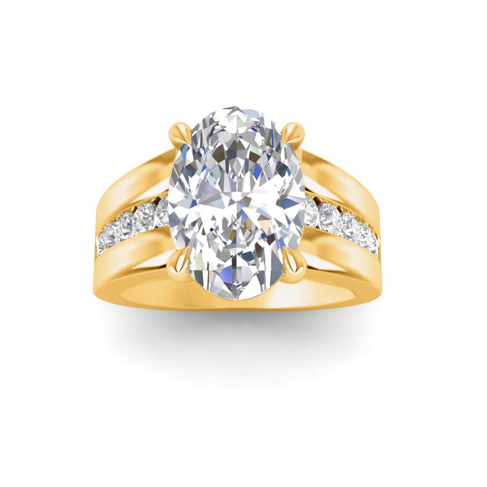 4 Ct Oval Lab Diamond Channel Set Wide Band Engagement Ring