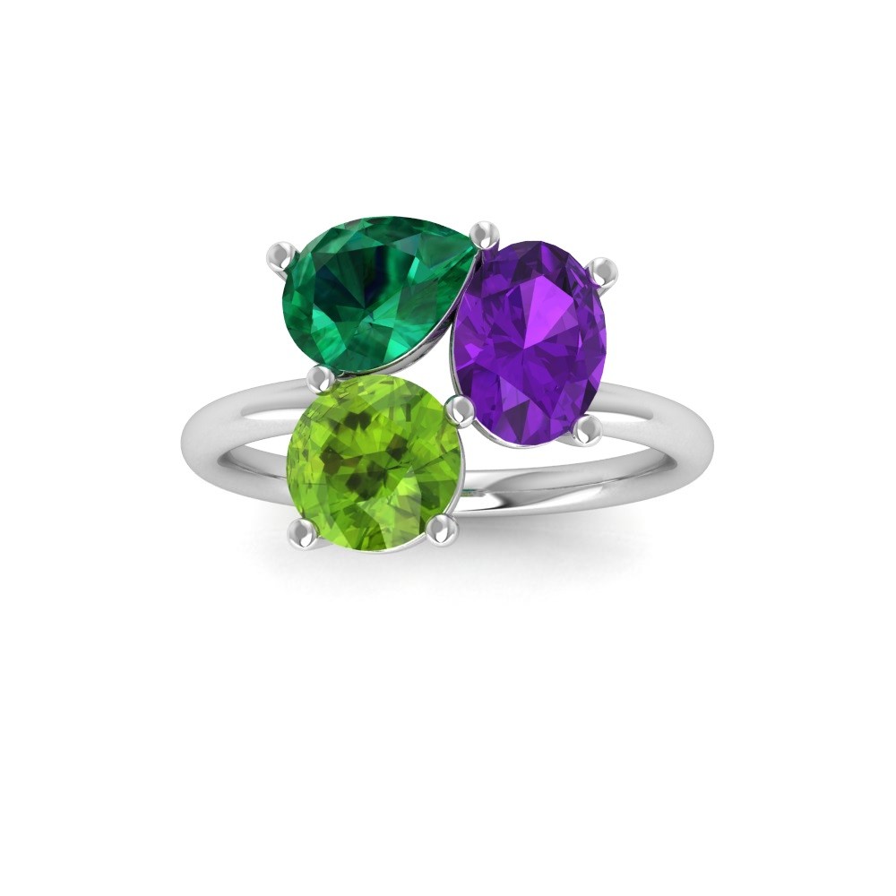 3 Ctw Birthstone Pear, Oval & Round Toi et Moi Three Stone Ring