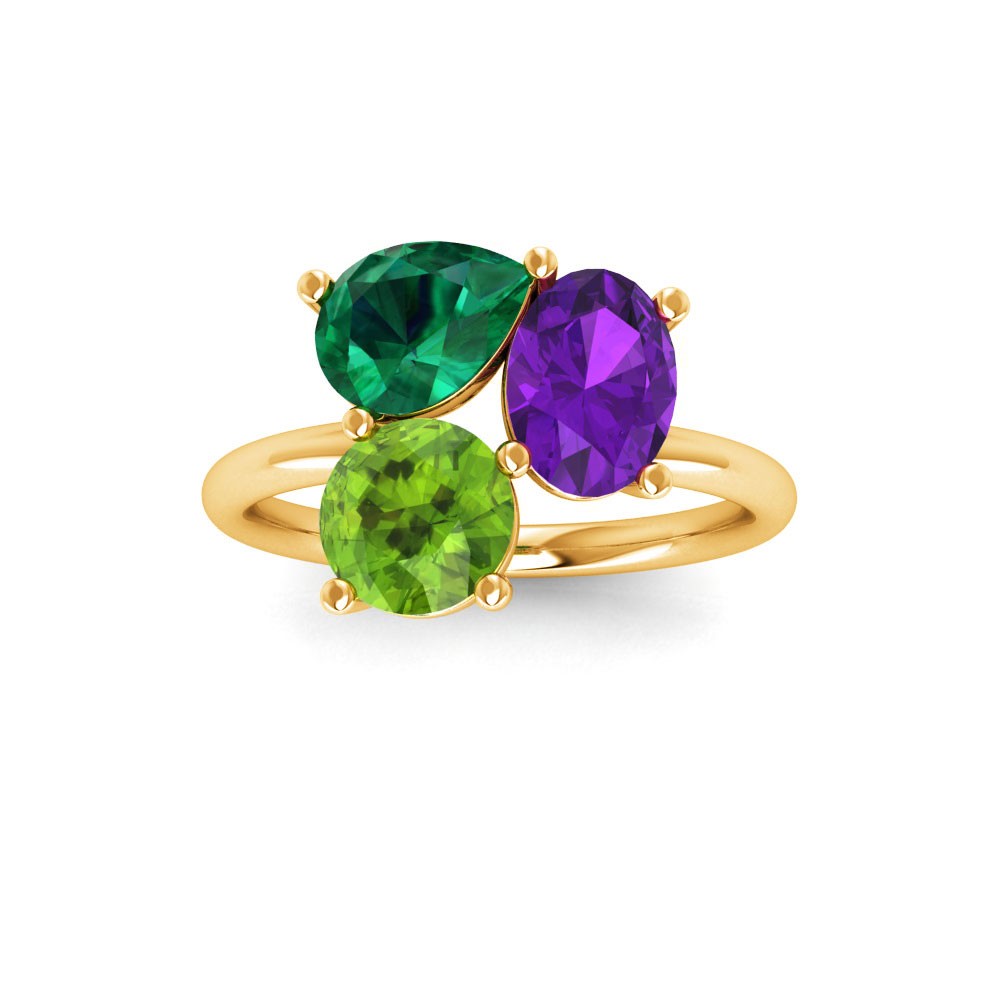 3 Ctw Birthstone Pear, Oval & Round Toi et Moi Three Stone Ring