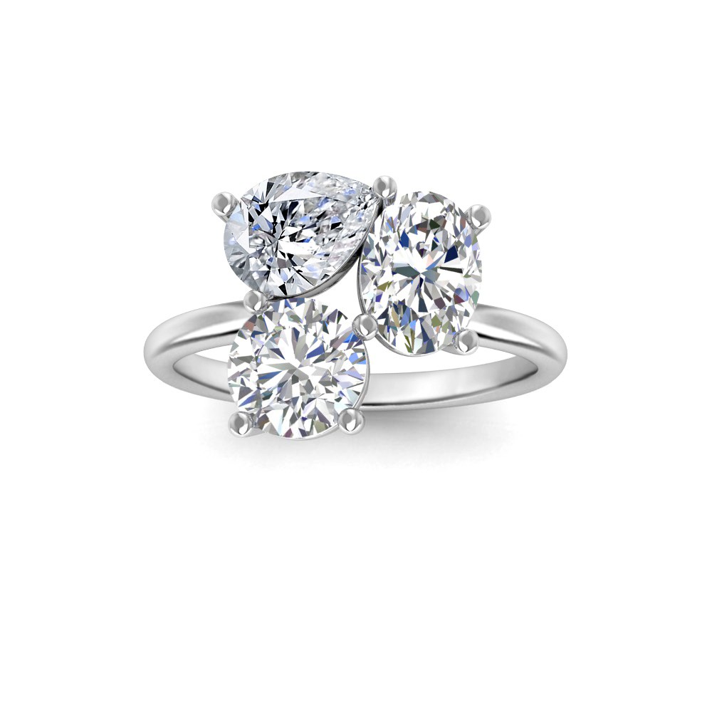 3 Ctw Lab Diamond Pear, Oval & Round Toi et Moi Three Stone Ring