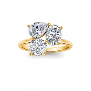 3 Ctw Lab Diamond Pear, Oval & Round Toi et Moi Three Stone Ring