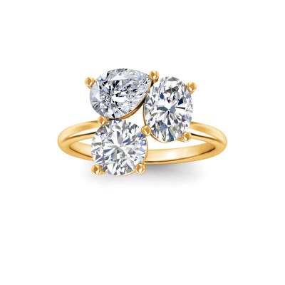 3 Ctw Lab Diamond Pear, Oval & Round Toi et Moi Three Stone Ring