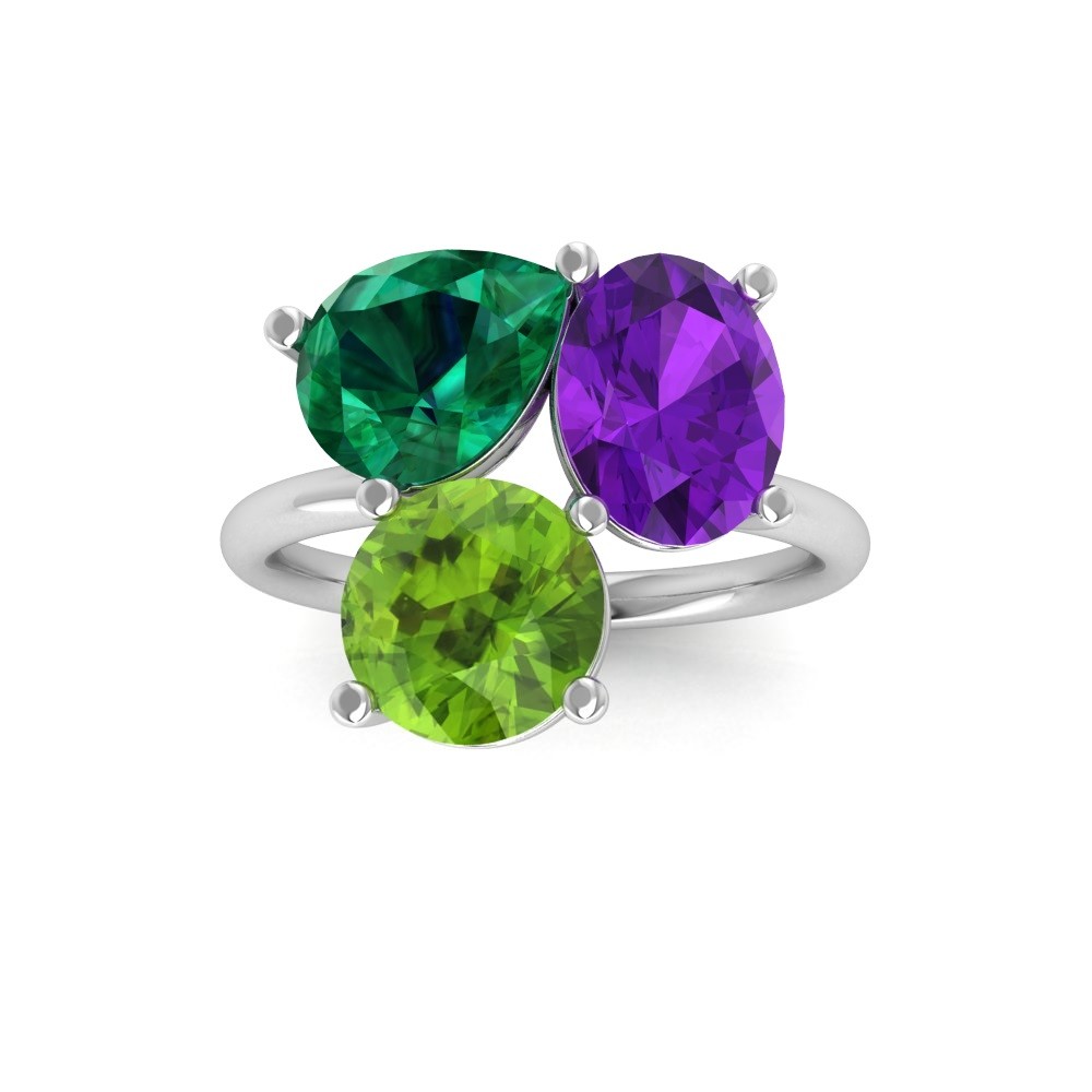 6 Ctw Birthstone Pear, Oval & Round Toi et Moi Three Stone Ring