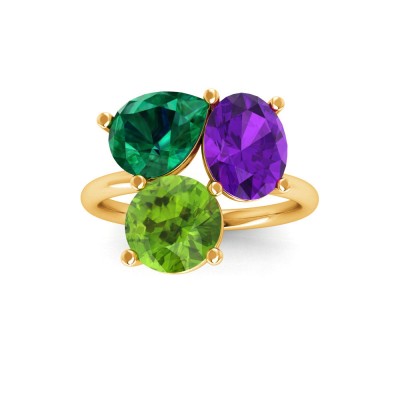 6 Ctw Birthstone Pear, Oval & Round Toi et Moi Three Stone Ring