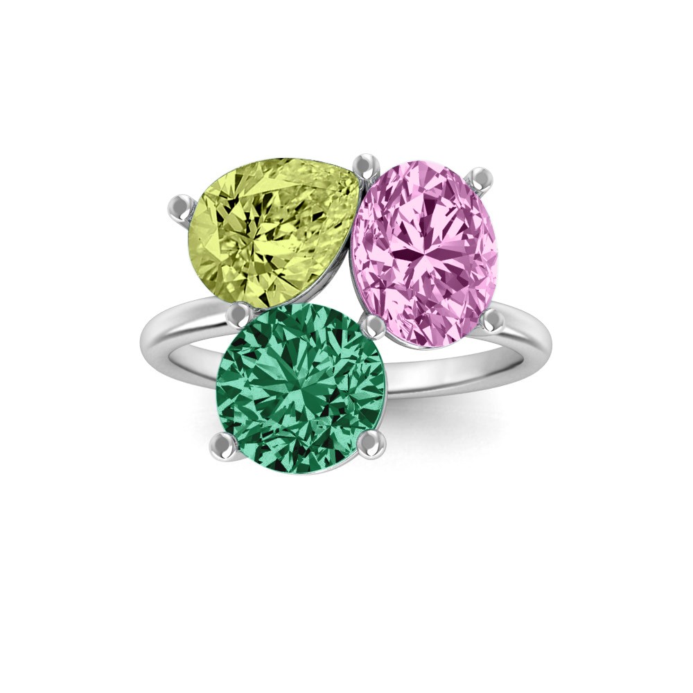 6 Ctw Birthstone Pear, Oval & Round Toi et Moi Three Stone Ring