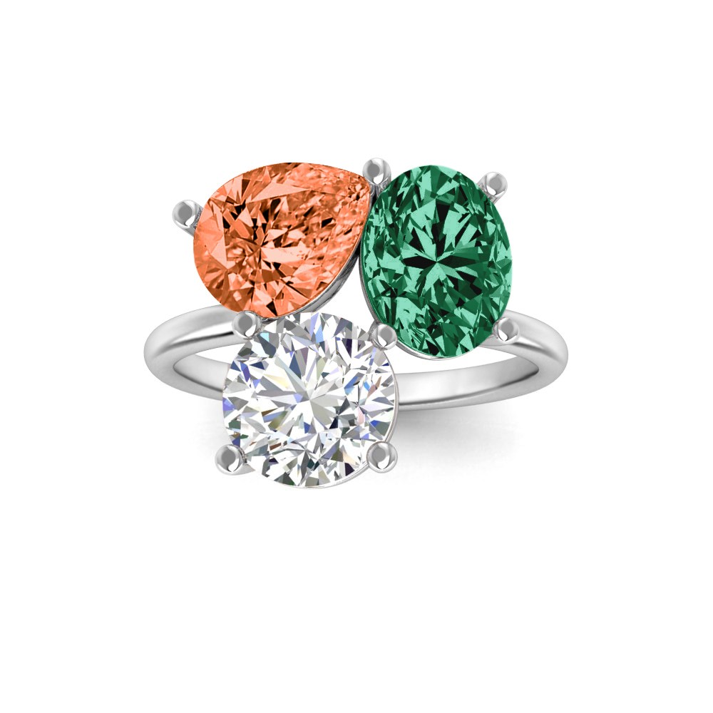 3 Ctw Birthstone Pear, Oval & Round Toi et Moi Three Stone Ring
