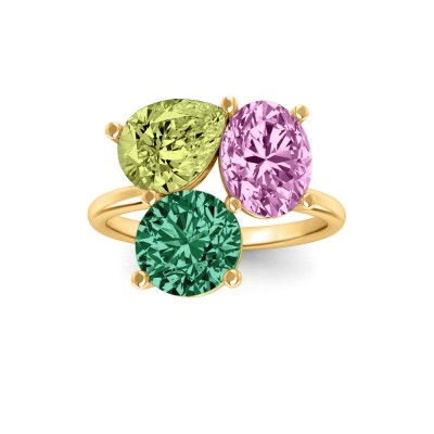 6 Ctw Birthstone Pear, Oval & Round Toi et Moi Three Stone Ring