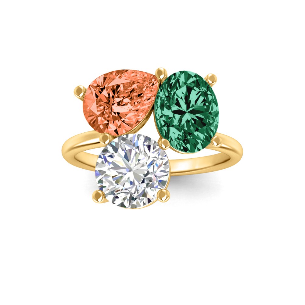 3 Ctw Birthstone Pear, Oval & Round Toi et Moi Three Stone Ring