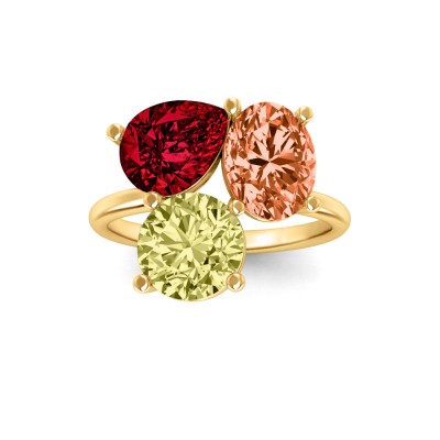 6 Ctw Birthstone Pear, Oval & Round Toi et Moi Three Stone Ring