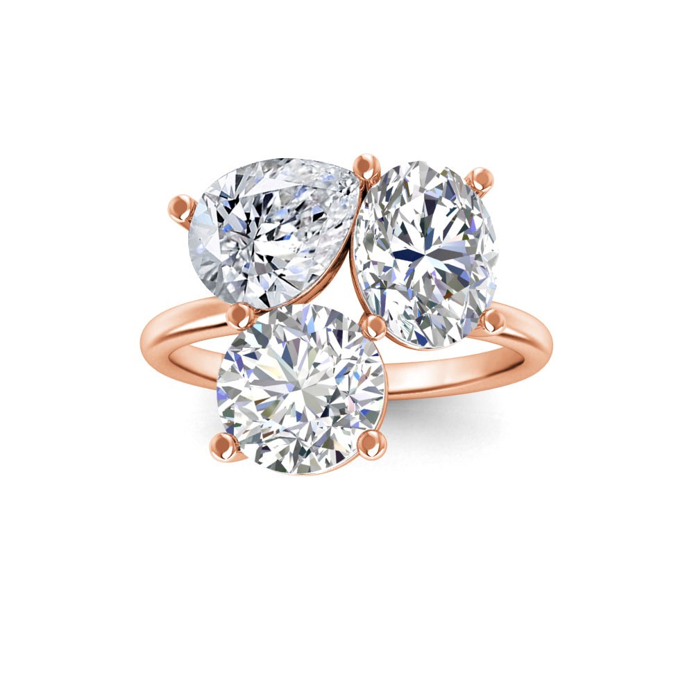 6 Ctw Moissanite Pear, Oval & Round Toi et Moi Three Stone Ring