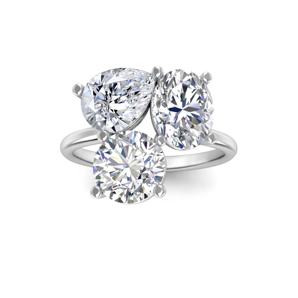 6 Ctw Moissanite Pear, Oval & Round Toi et Moi Three Stone Ring