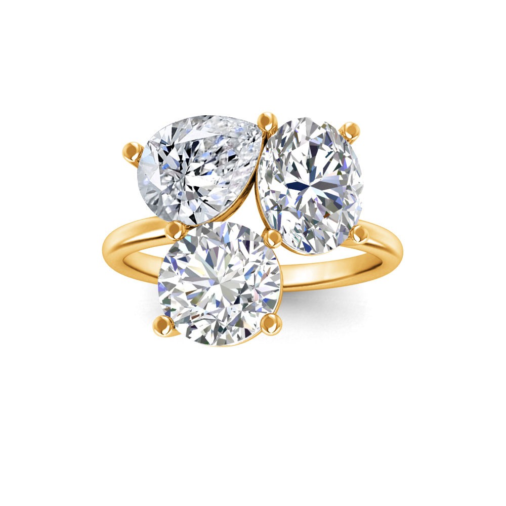 6 Ctw Moissanite Pear, Oval & Round Toi et Moi Three Stone Ring