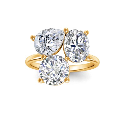 6 Ctw Moissanite Pear, Oval & Round Toi et Moi Three Stone Ring
