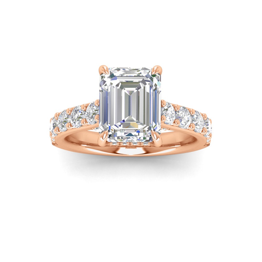 2 Ct Emerald Moissanite & 0.98 Ctw Lab Diamond Lux Gala Hidden Halo Engagement Ring