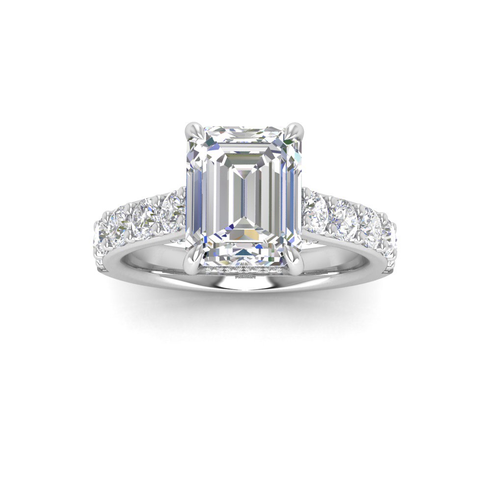 5 Ct Emerald Moissanite & 0.98 Ctw Lab Diamond Lux Gala Hidden Halo Engagement Ring