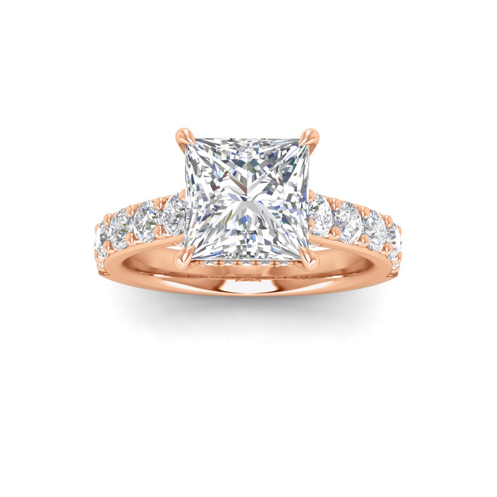 4 Ct Princess Moissanite & 0.98 Ctw Lab Diamond Lux Gala Hidden Halo Engagement Ring
