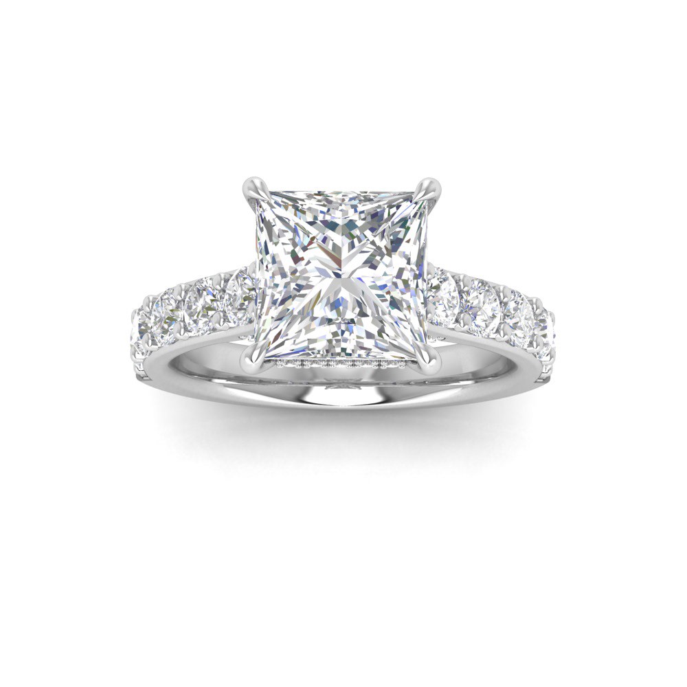 3 Ct Princess Premium Lab Diamond & 0.98 Ctw Lab Diamond Lux Gala Hidden Halo Engagement Ring