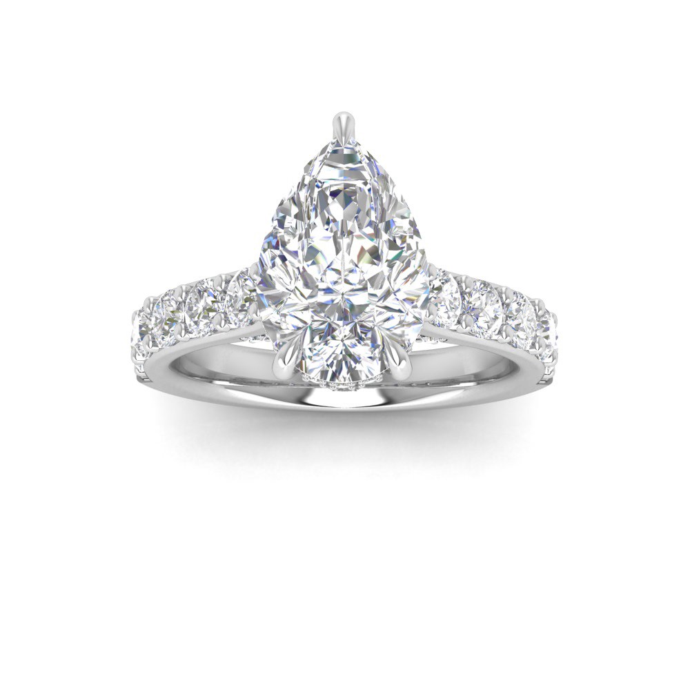 5 Ct Pear Moissanite & 0.98 Ctw Lab Diamond Lux Gala Hidden Halo Engagement Ring