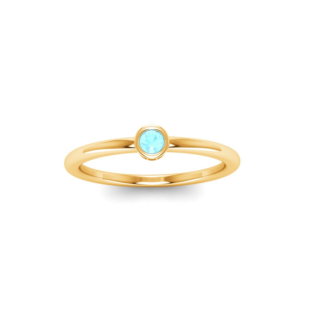 Round Aquamarine Birthstone Bezel Set Pinky Ring