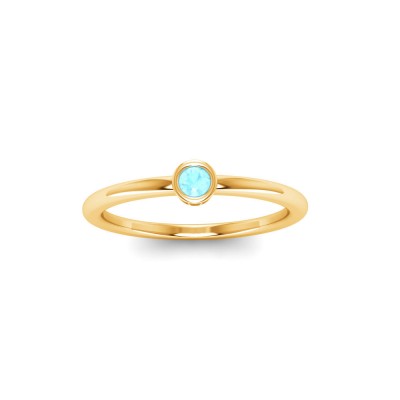 Round Aquamarine Birthstone Bezel Set Pinky Ring