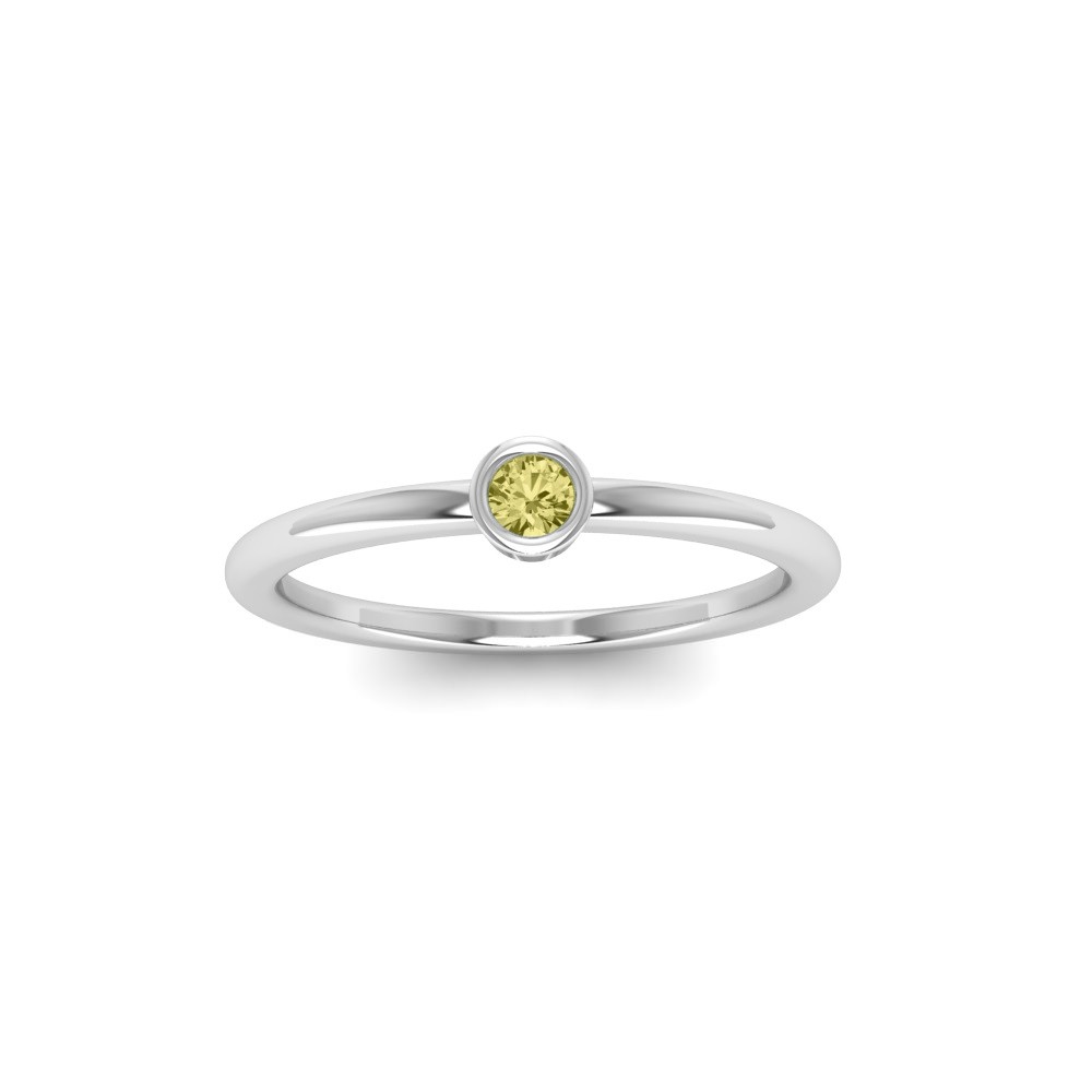 Round Citrine Birthstone Bezel Set Pinky Ring