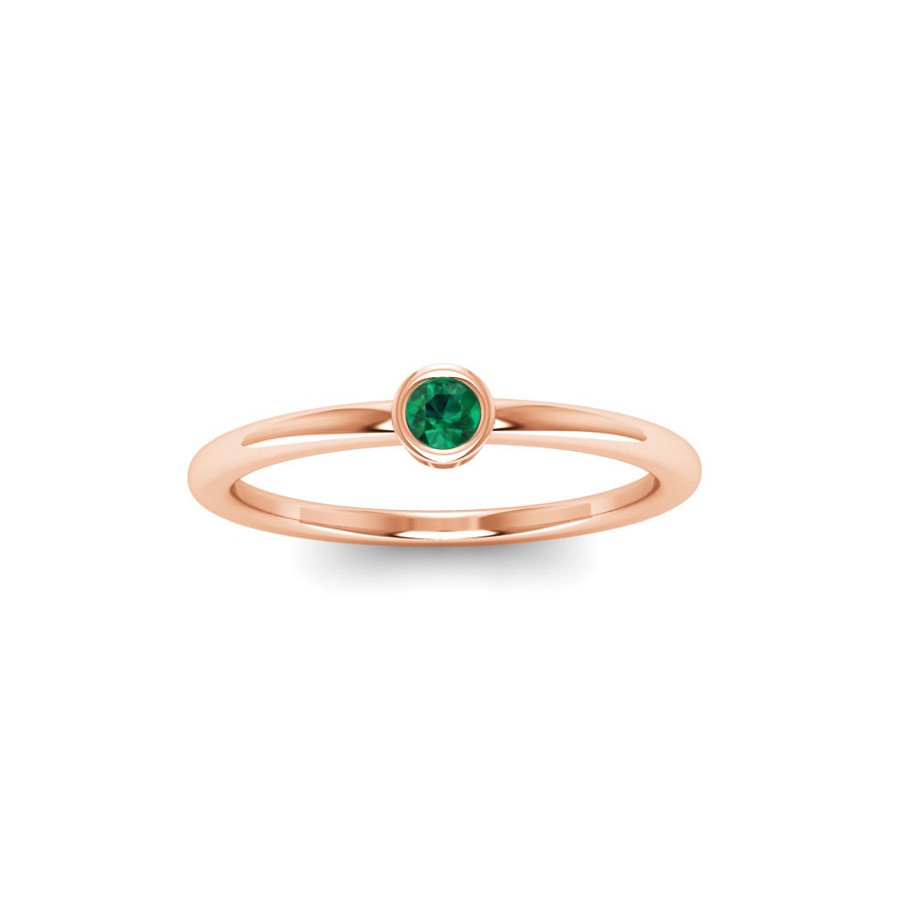 Round Emerald Birthstone Bezel Set Pinky Ring