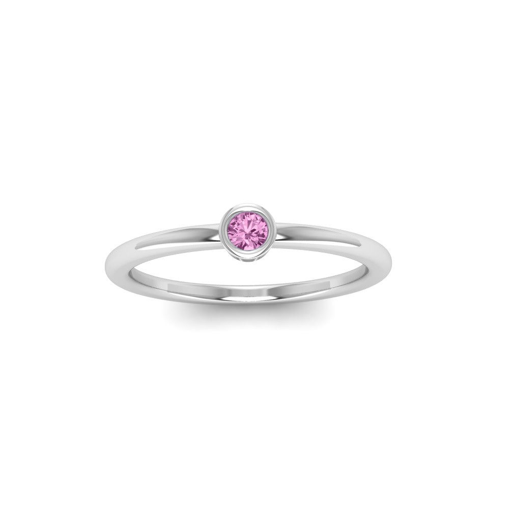 Round Tourmaline Birthstone Bezel Set Pinky Ring