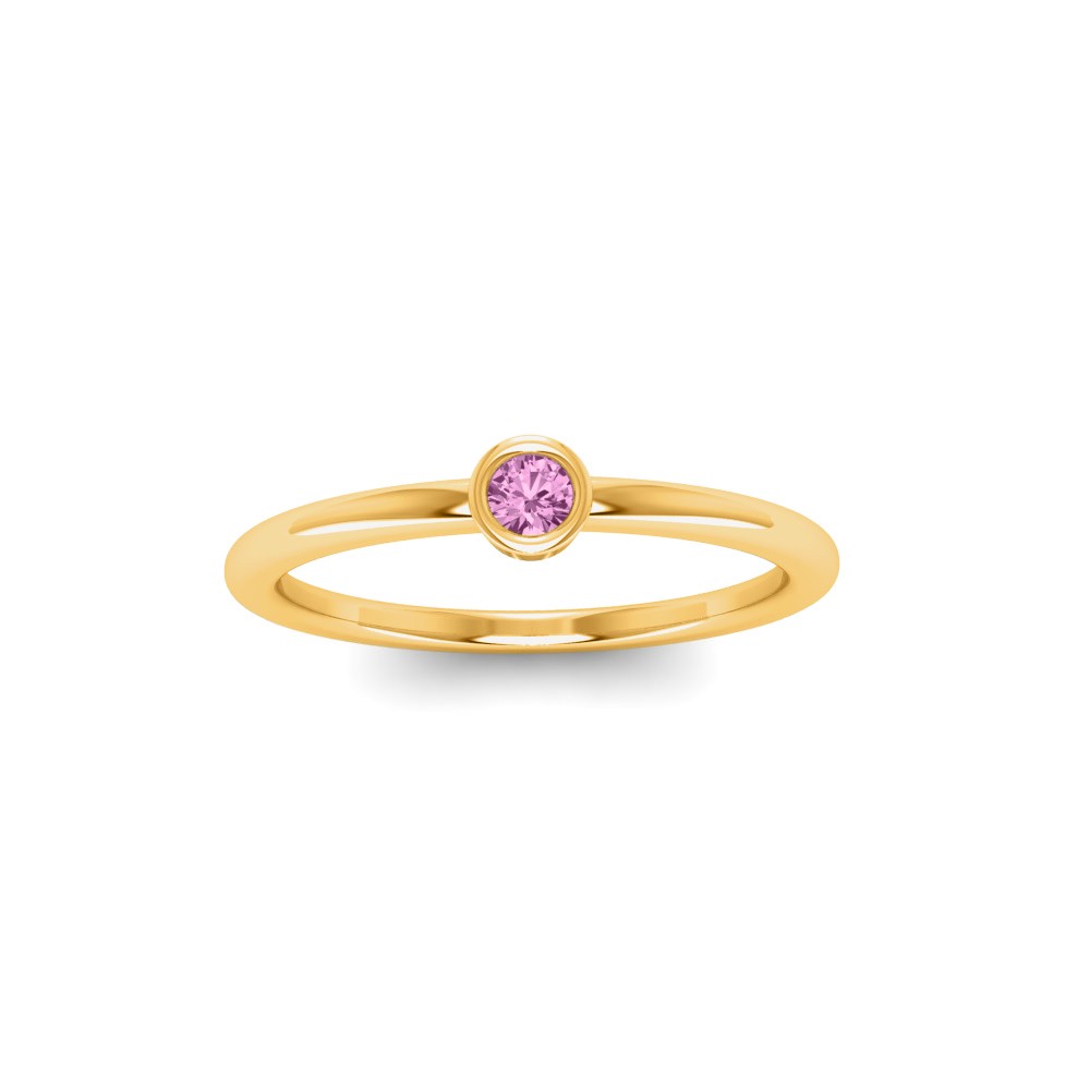 Round Tourmaline Birthstone Bezel Set Pinky Ring