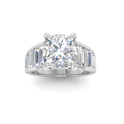 2 Ct Cushion Moissanite Wide Baguette Cut Engagement Ring
